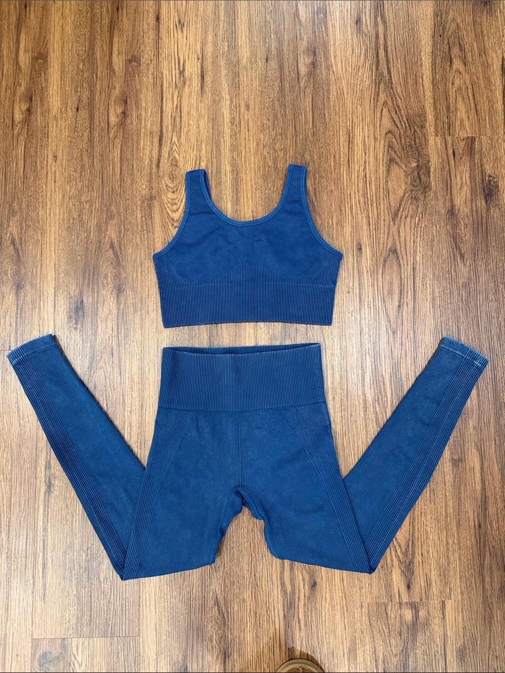 Navy Ribbed Leggings and Bra Set